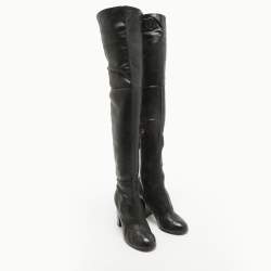 Chanel Black Leather Knee Length Boots Size 39.5