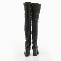 Chanel Black Leather Knee Length Boots Size 39.5
