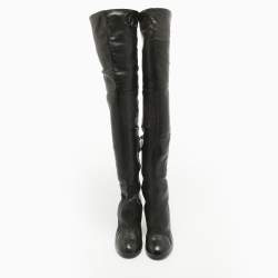 Chanel Black Leather Knee Length Boots Size 39.5