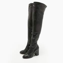 Chanel Black Leather Knee Length Boots Size 39.5