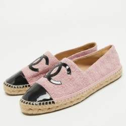 Pre Owned Chanel Pink/Black Tweed and Patent  CC Cap Toe Espadrilles Size 41