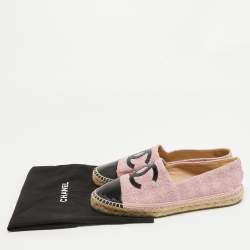 Pre Owned Chanel Pink/Black Tweed and Patent  CC Cap Toe Espadrilles Size 41