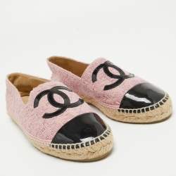 Pre Owned Chanel Pink/Black Tweed and Patent  CC Cap Toe Espadrilles Size 41