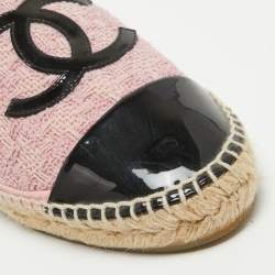 Pre Owned Chanel Pink/Black Tweed and Patent  CC Cap Toe Espadrilles Size 41