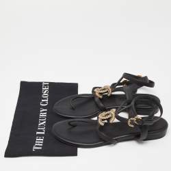 Pre Owned Chanel Black Leather CC Logo Gladiator Sandals Size 39