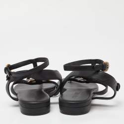 Pre Owned Chanel Black Leather CC Logo Gladiator Sandals Size 39