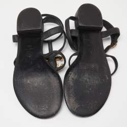 Pre Owned Chanel Black Leather CC Logo Gladiator Sandals Size 39