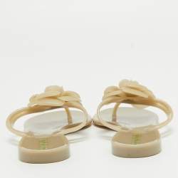 Pre Owned Chanel Beige Rubber CC Camelia Thong Flats Size 36