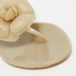 Pre Owned Chanel Beige Rubber CC Camelia Thong Flats Size 36