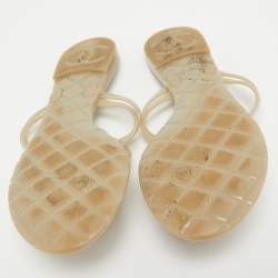 Pre Owned Chanel Beige Rubber CC Camelia Thong Flats Size 36