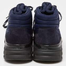 Pre Owned Chanel Navy Blue Nylon and Suede High Top Lace Up Sneakers Size 40