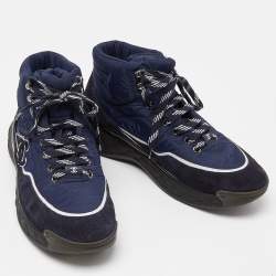 Pre Owned Chanel Navy Blue Nylon and Suede High Top Lace Up Sneakers Size 40