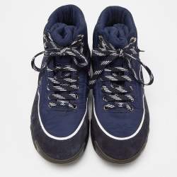 Pre Owned Chanel Navy Blue Nylon and Suede High Top Lace Up Sneakers Size 40