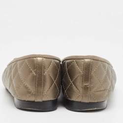 Chanel Metallic Quilted Leather Bow CC Cap Toe Ballet Flats Size 40