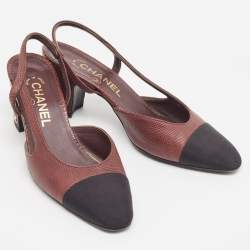Pre Owned Chanel Burgundy Lizard Embossed CC Cap Toe Pumps Size 37 