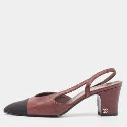 Pre Owned Chanel Burgundy Lizard Embossed CC Cap Toe Pumps Size 37 