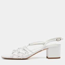Pre Owned Chanel White Leather Slingback Sandals Size 39.5
