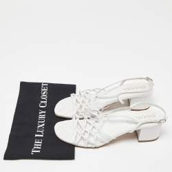 Pre Owned Chanel White Leather Slingback Sandals Size 39.5