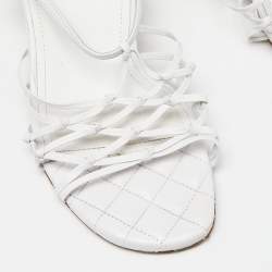 Pre Owned Chanel White Leather Slingback Sandals Size 39.5