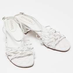 Pre Owned Chanel White Leather Slingback Sandals Size 39.5