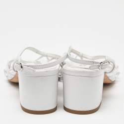 Pre Owned Chanel White Leather Slingback Sandals Size 39.5