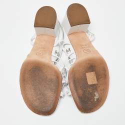 Pre Owned Chanel White Leather Slingback Sandals Size 39.5