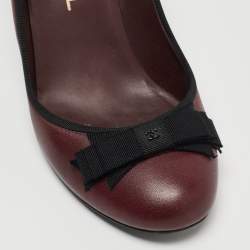 Pre Owned Chanel Brown/Black Leather and Fabric CC Bow Pumps Size 39