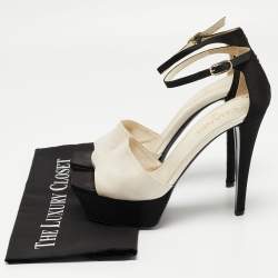 Chanel White/Black Satin Peep Toe  Sandals Size 39.5
