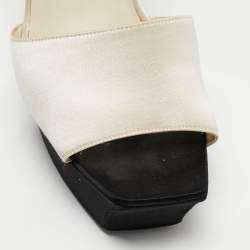 Chanel White/Black Satin Peep Toe  Sandals Size 39.5