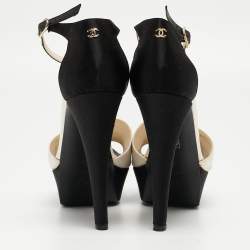 Chanel White/Black Satin Peep Toe  Sandals Size 39.5