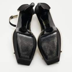 Chanel White/Black Satin Peep Toe  Sandals Size 39.5