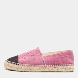 Chanel Pink/Black Canvas CC Espadrille Flats Size 39