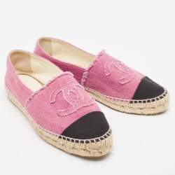 Chanel Pink/Black Canvas CC Espadrille Flats Size 39