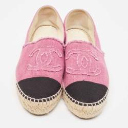Chanel Pink/Black Canvas CC Espadrille Flats Size 39