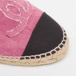 Chanel Pink/Black Canvas CC Espadrille Flats Size 39