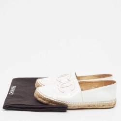Chanel White Patent Leather CC Espadrille Flats Size 36