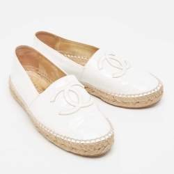 Chanel White Patent Leather CC Espadrille Flats Size 36