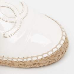 Chanel White Patent Leather CC Espadrille Flats Size 36