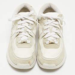 Pre Owned Chanel Grey/White Suede and Fabric CC Low Top Sneakers Size 36.5