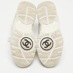 Pre Owned Chanel Grey/White Suede and Fabric CC Low Top Sneakers Size 36.5