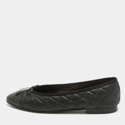 Pre Owned Chanel Black Quilted Leather Bow CC Cap Toe Ballet Flats Size 41