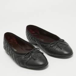 Pre Owned Chanel Black Quilted Leather Bow CC Cap Toe Ballet Flats Size 41
