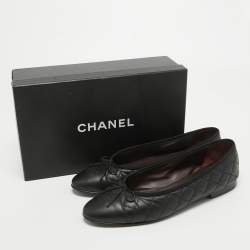 Pre Owned Chanel Black Quilted Leather Bow CC Cap Toe Ballet Flats Size 41
