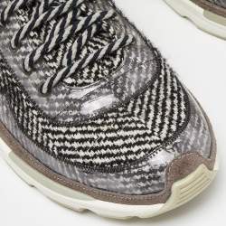 Pre Owned Chanel Grey/Black Tweed and  Leather Lace Up Sneakers Size 41