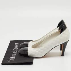 Pre Owned Chanel White/black Leather and Patent  Cap Toe Pumps Size 40