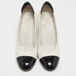 Pre Owned Chanel White/black Leather and Patent  Cap Toe Pumps Size 40