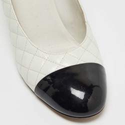 Pre Owned Chanel White/black Leather and Patent  Cap Toe Pumps Size 40