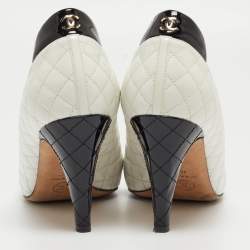 Pre Owned Chanel White/black Leather and Patent  Cap Toe Pumps Size 40