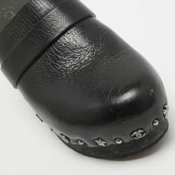Chanel Black Leather Studded Platform Clogs Size 37