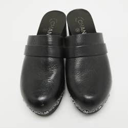Chanel Black Leather Studded Platform Clogs Size 37